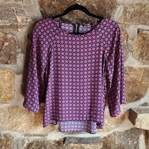 Papermoon Womens Crew Neck Blouse Purple 3/4 Bell Sleeves Size MP